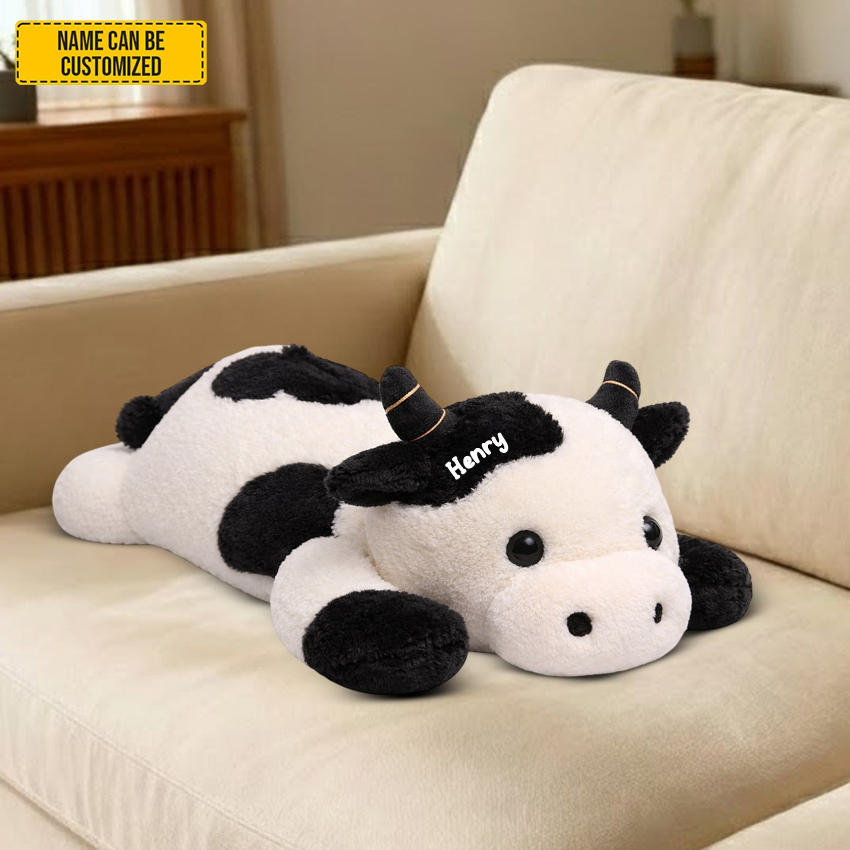 Custom Name Cute Highland Cow Pillow 3D Shaped Plushie Gift for Cow Lovers - Tradiviet