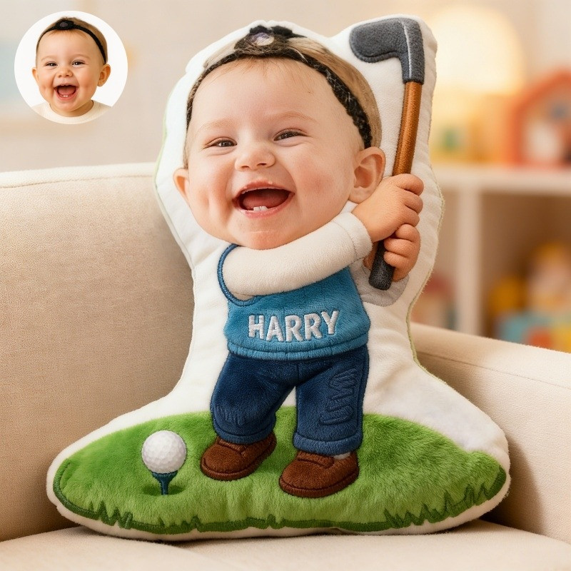 Custom Name Photo Baby Golfer Pillow 3D Print Golf Themed Plushie Gift for Son - Tradiviet