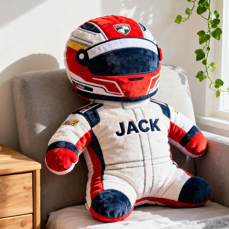 Custom Name Racing Driver Shaped Pillow 3D Shaped Plushie Gift for Racing Fans - Tradiviet