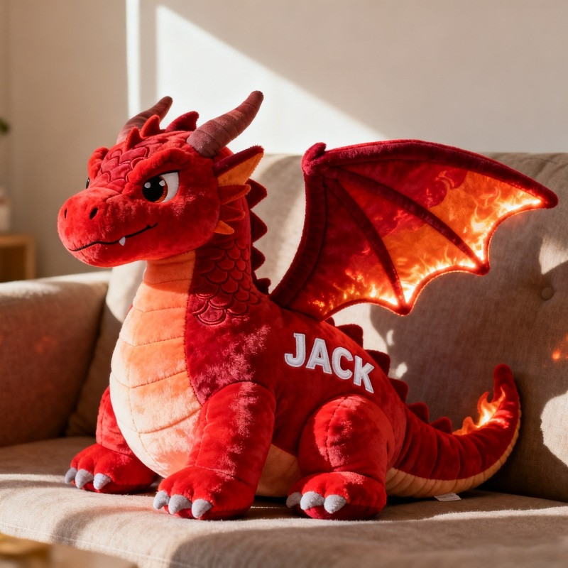 Custom Name Red Dragon Pillow Dragon 3D Shaped Plushie Birthday Present for Son - Tradiviet