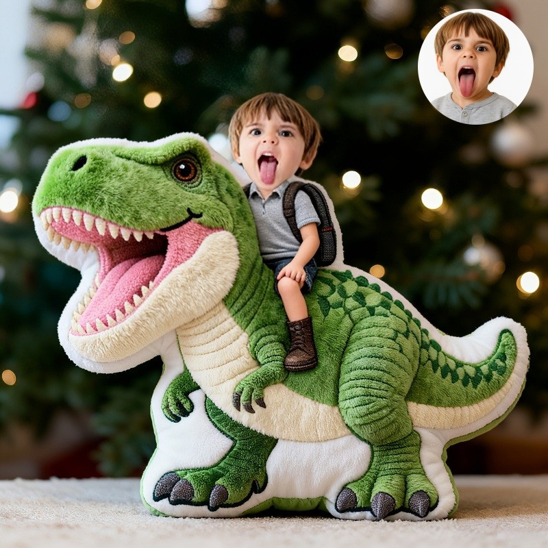 Custom Photo Dinosaur Rider Kids Pillow 3D Shaped Print Birthday Gift for Son - Tradiviet