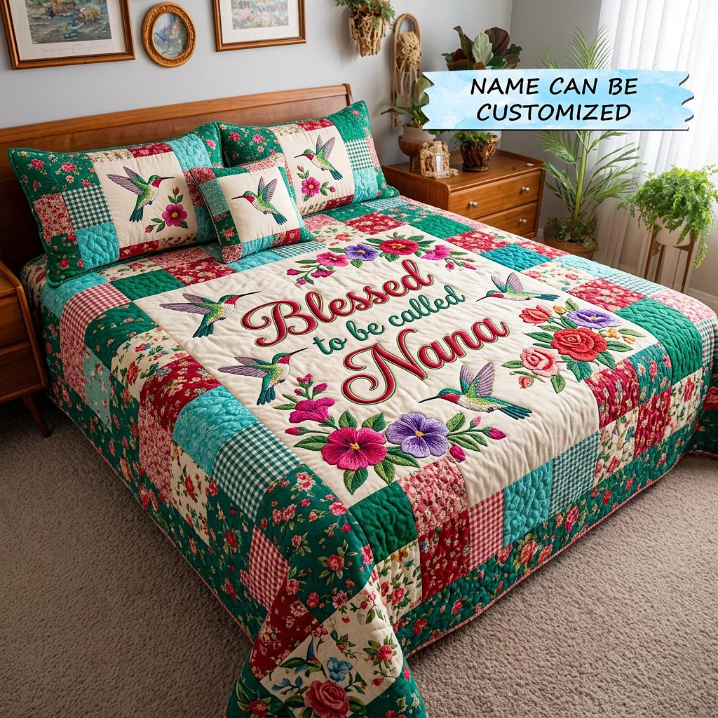 Customized Bird Flower Quilted Bedding Set Floral Love Bedspread Gifts For Mom - Tradiviet