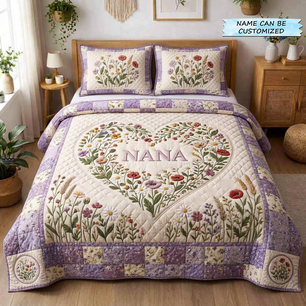 Customized Bloom For Mom Quilted Bedding Set Flower Lover Bedspread Gifts For Her - Tradiviet