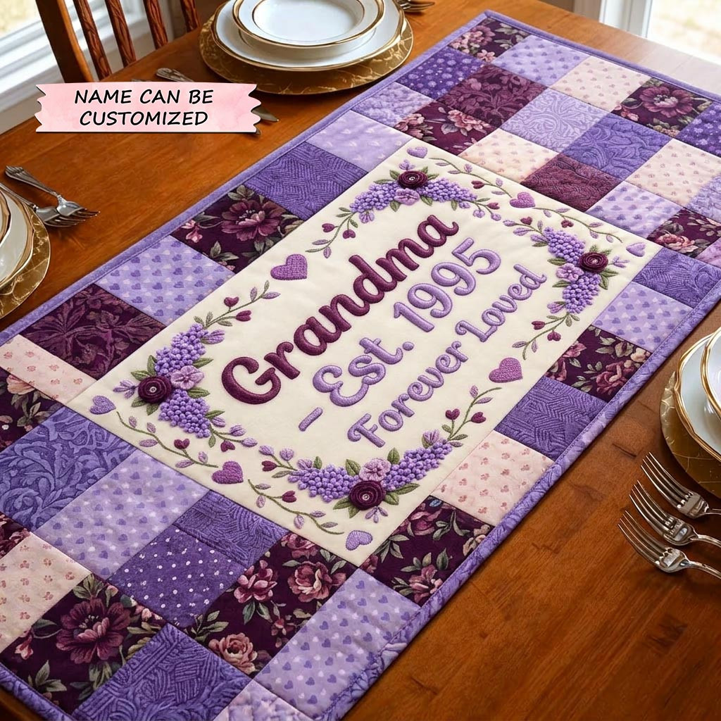 Customized Blooming Mom Quilted Table Runner Patchwork Lover Table Topper Gifts Ideas - Tradiviet