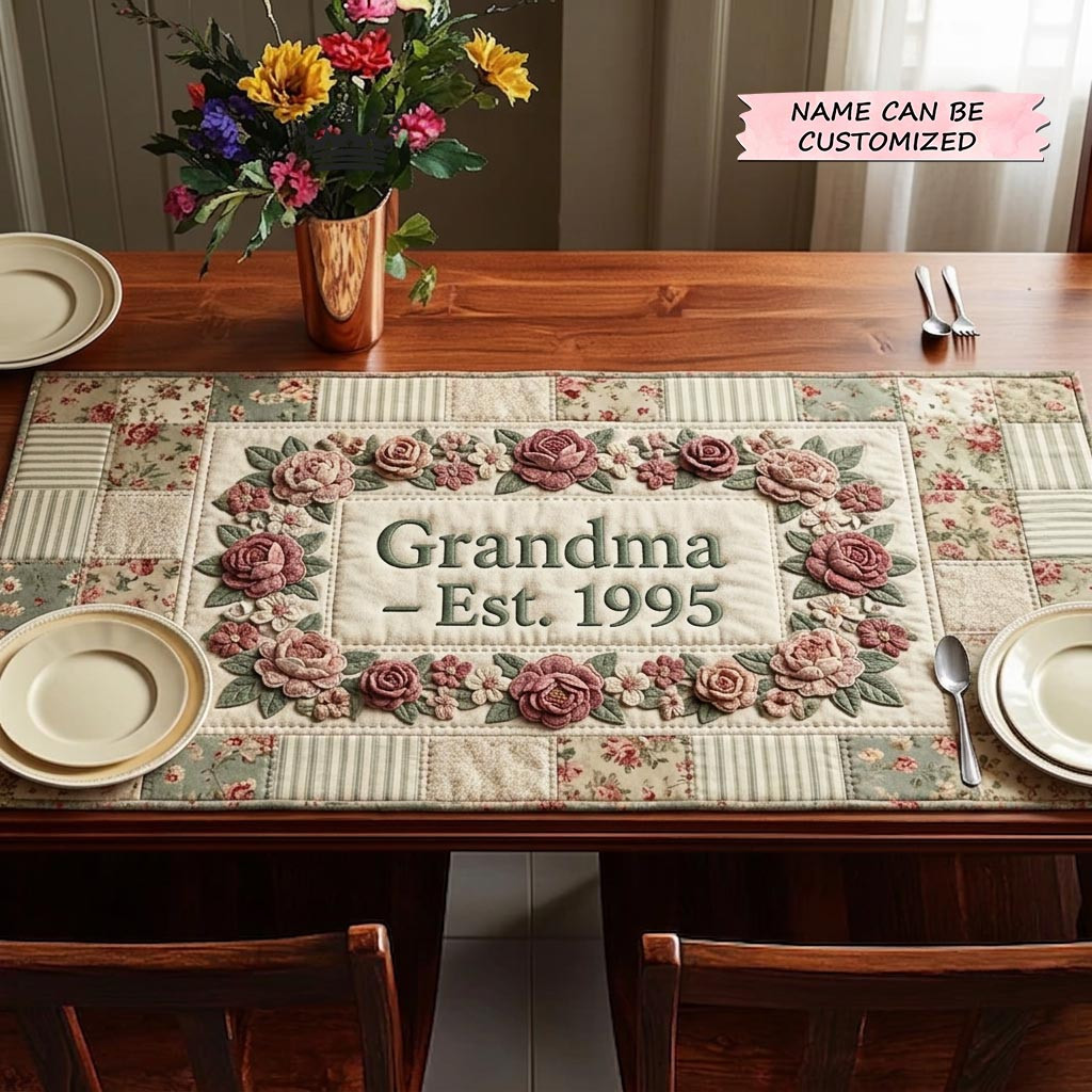 Customized Floral Love Quilted Table Runner Flower Lover Table Topper Gift For Homebodies - Tradiviet