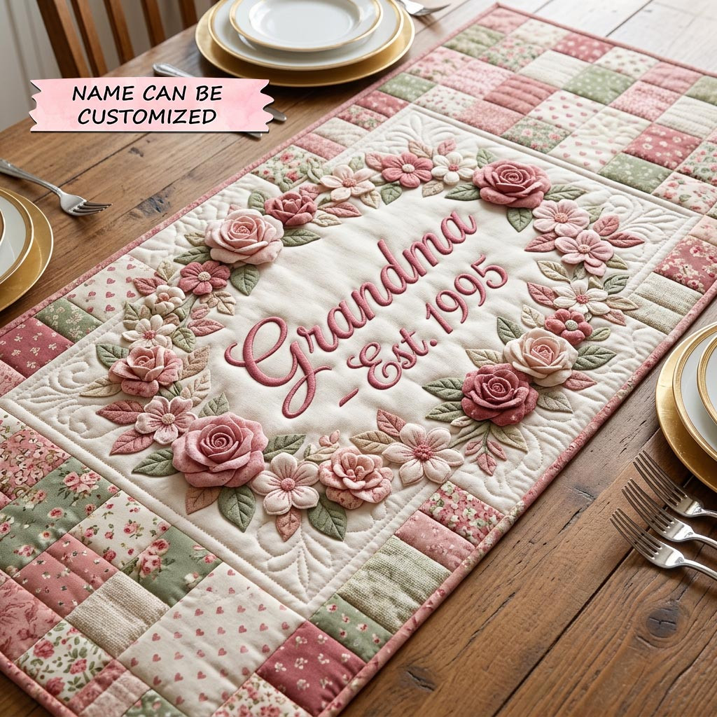 Customized Floral Love Quilted Table Runner Flower Lover Table Topper Gifts For Wife - Tradiviet