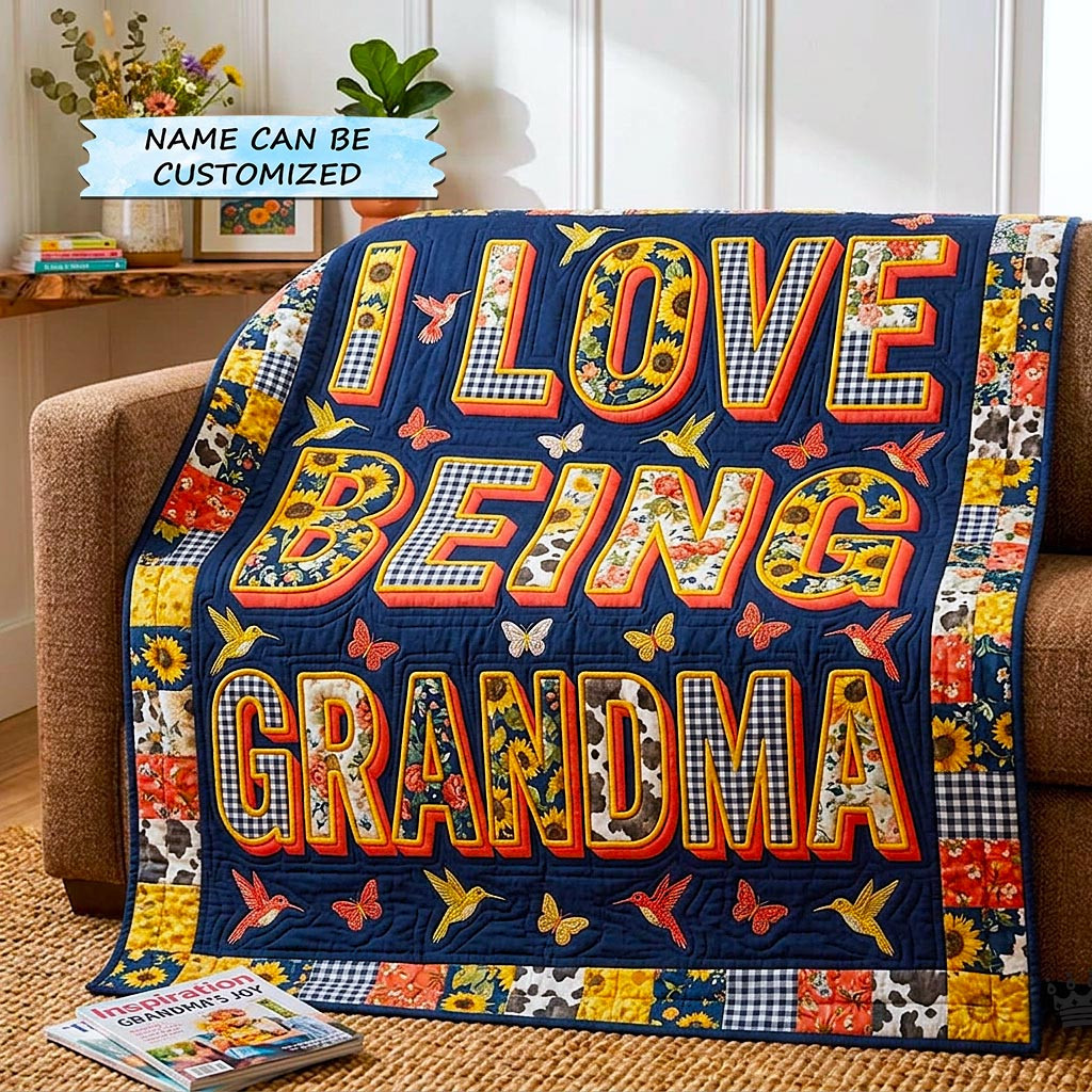 Customized Flowers Birds Butterflies Quilt Blanket I Love Being Grandma Throw Gift For Flower Lover - Tradiviet