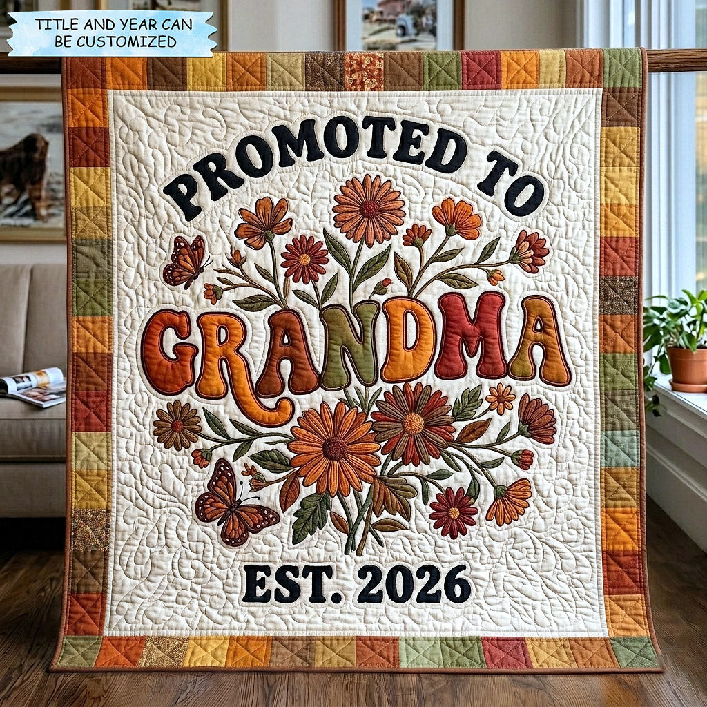 Customized Flowers Butterflies Quilt Blanket Promoted To Grandma Meadow Quilt Gift For Special Someone - Tradiviet