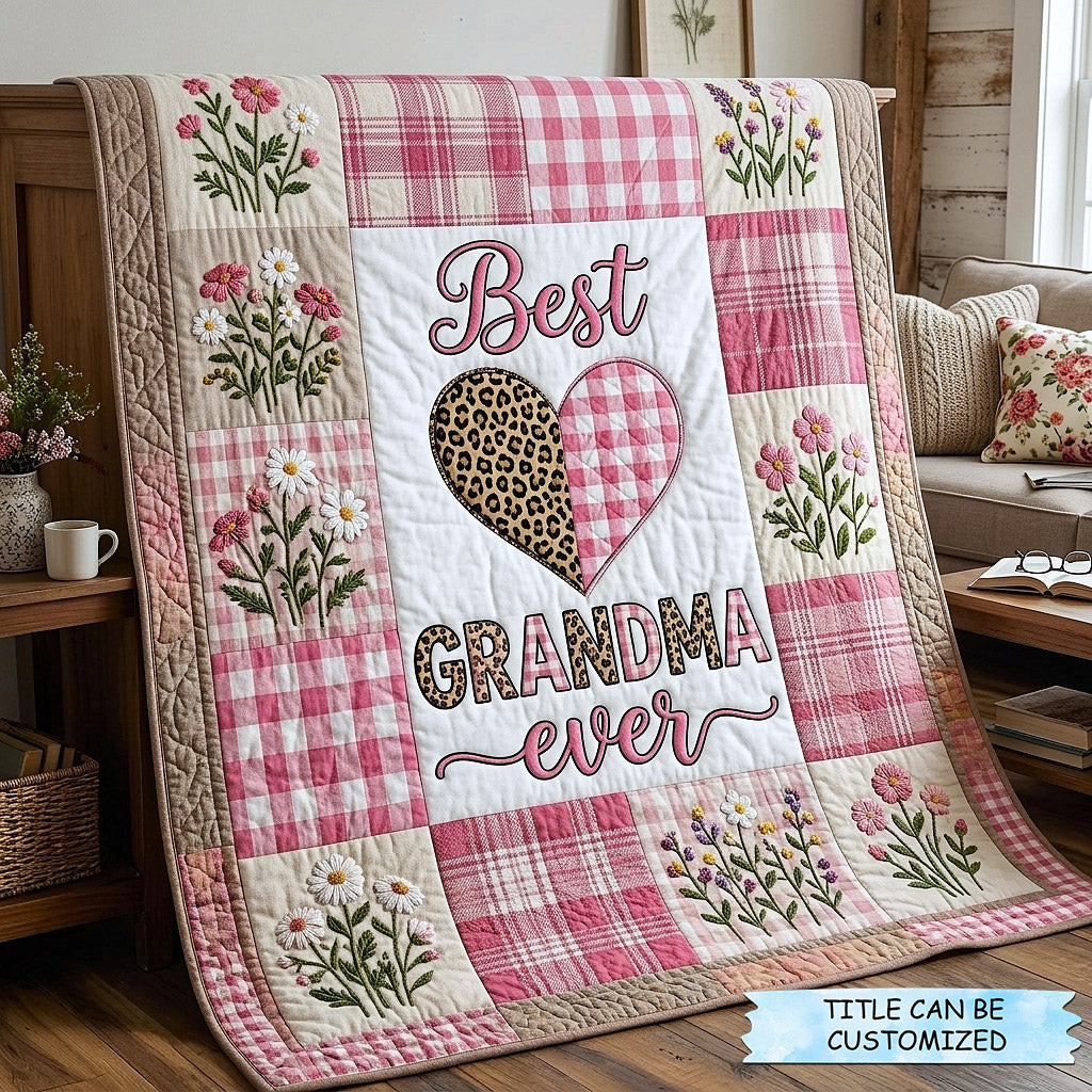 Customized Flowers Heart Quilt Blanket Best Grandma Ever Throw Gift For Home - Tradiviet