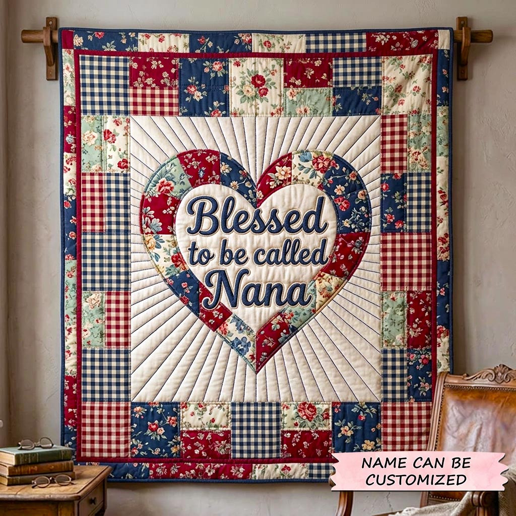 Customized Flowers Heart Quilt Blanket Blessed To Be Nana Blanket Gift For New Homeowner - Tradiviet
