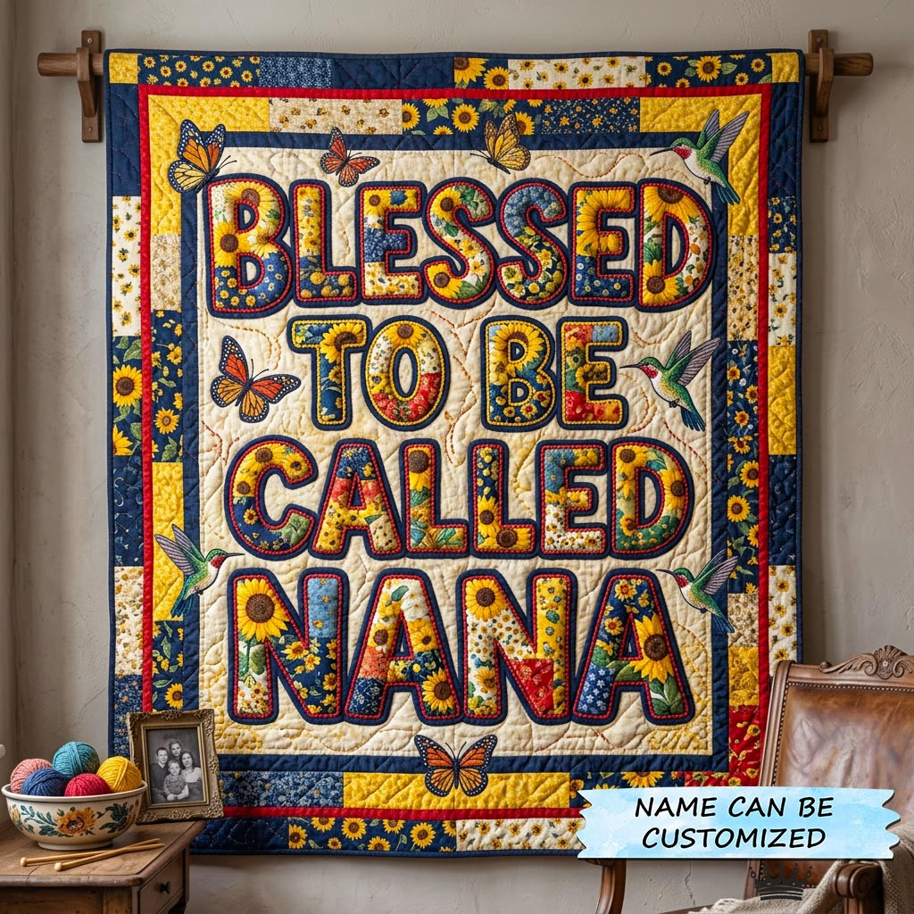 Customized Hummingbirds Butterflies Quilt Blanket Nana's Love Meadow Quilt Gift For Dad - Tradiviet