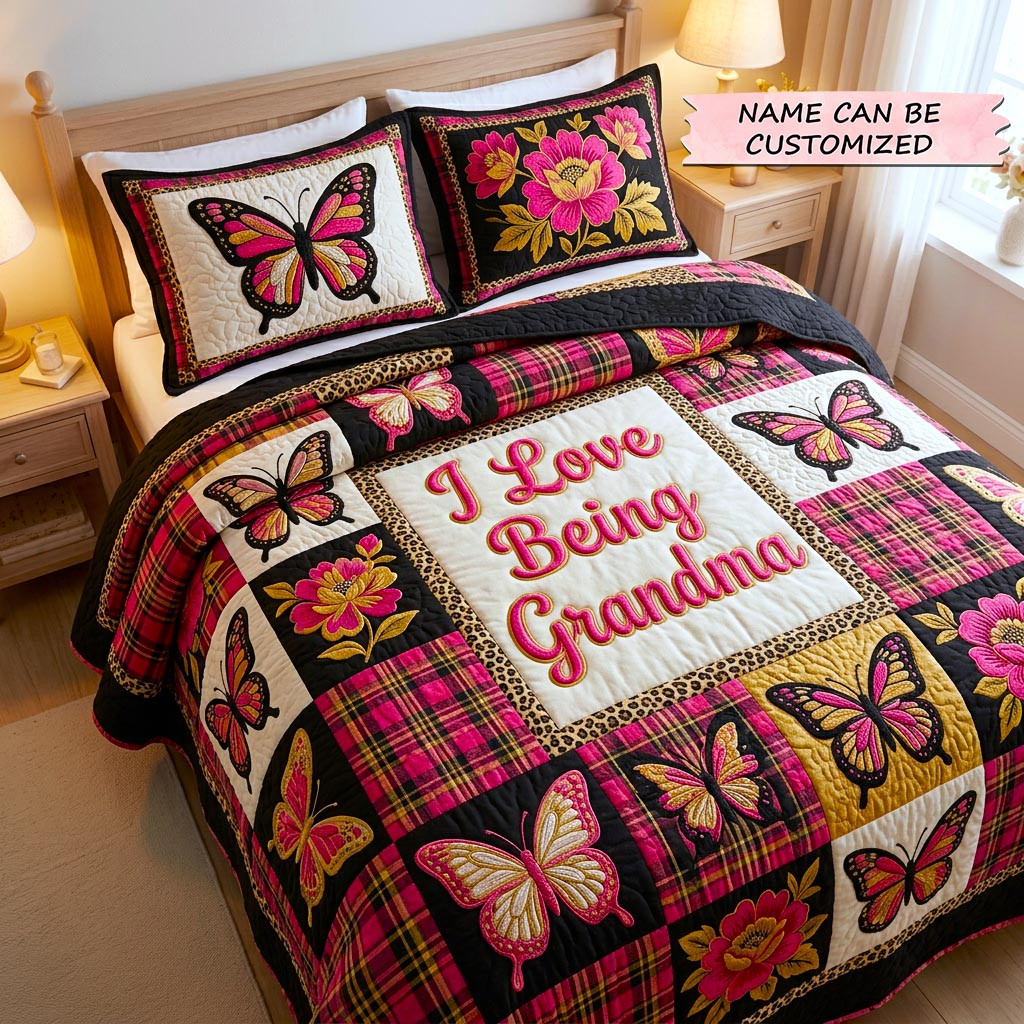 Customized Mom Bloom Quilted Bedding Set Butterfly Lover Bedspread Gift For Busy Moms - Tradiviet