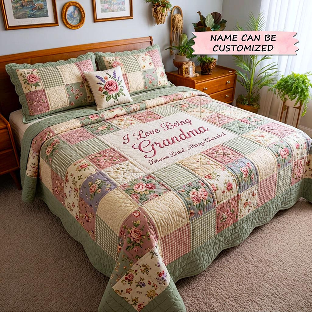 Customized Mom Bloom Quilted Bedding Set Patchwork Lover Bedspread Gift For Busy Moms - Tradiviet
