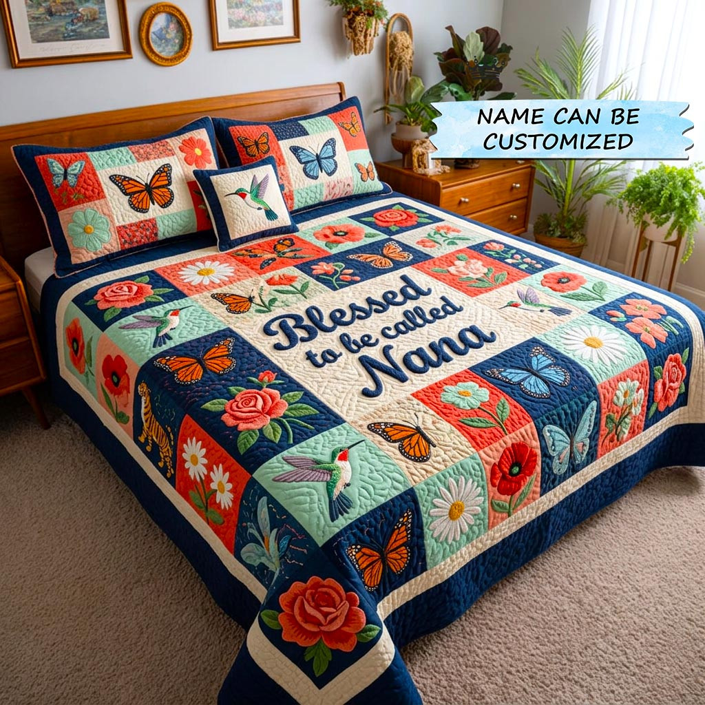 Customized Sweet Bloom Quilted Bedding Set Patchwork Lover Bedspread Gift For Busy Moms - Tradiviet