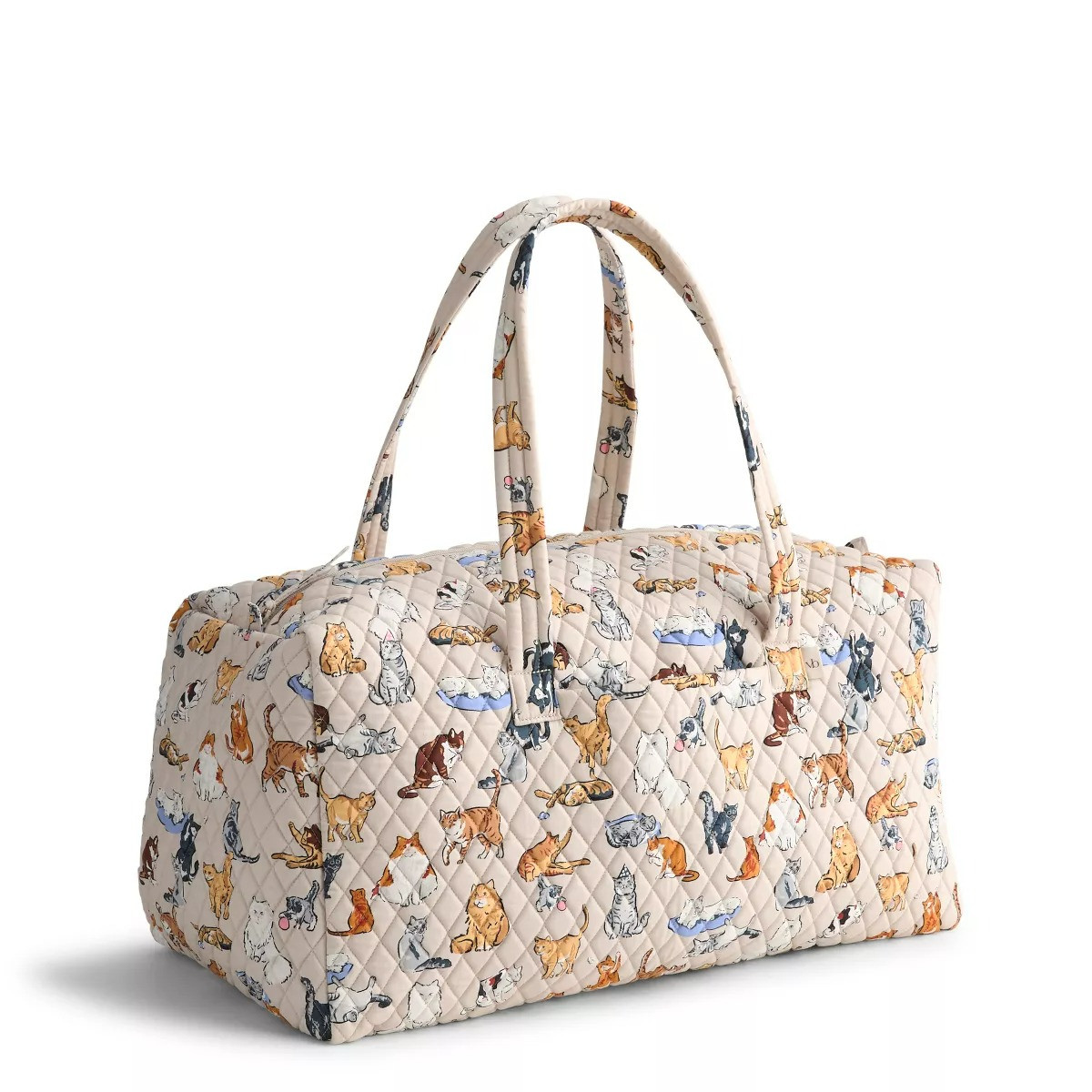 Cute Multi Cat Quilted Duffle Bag Soft Neutral Animal Pattern Bag Gift For Cat Lovers - Tradiviet