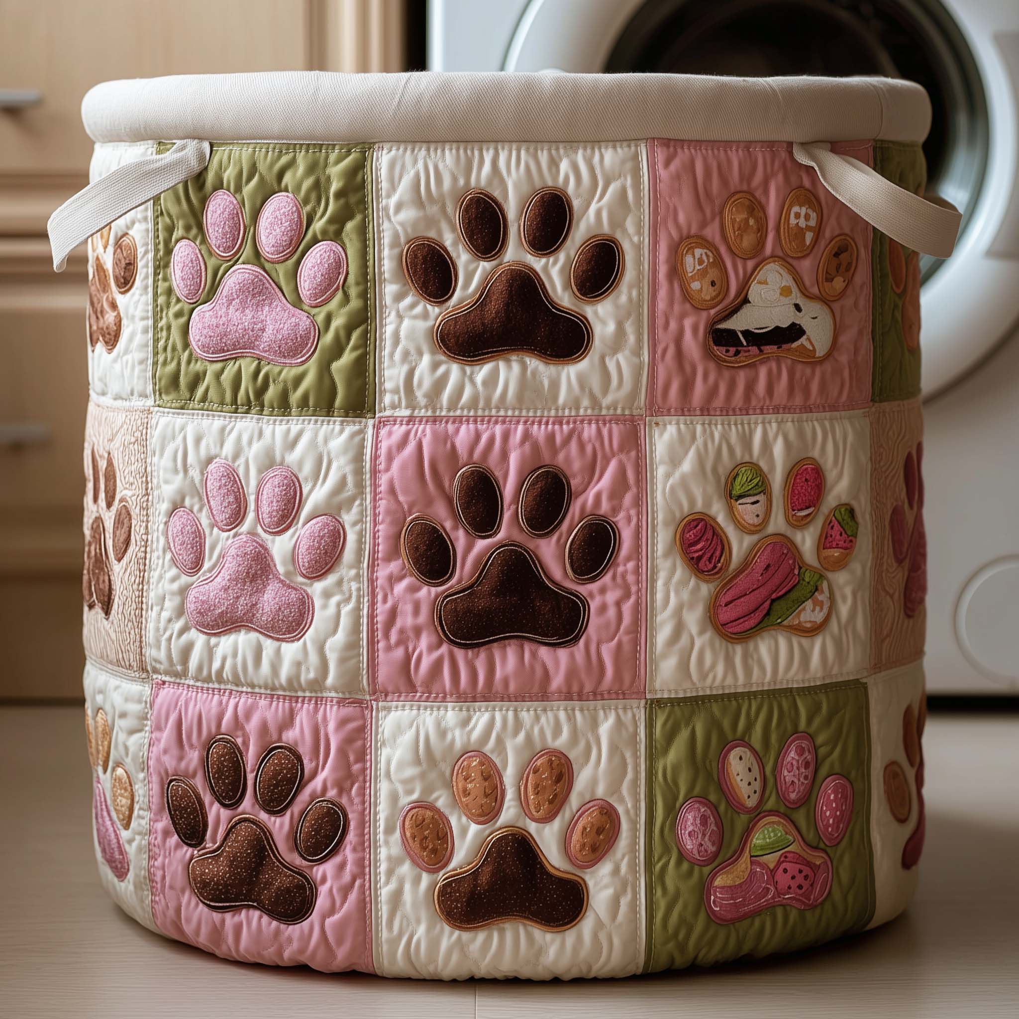Cute Paws Quilted Laundry Basket Washroom Decor Basket Dad Birthday Gifts - Tradiviet