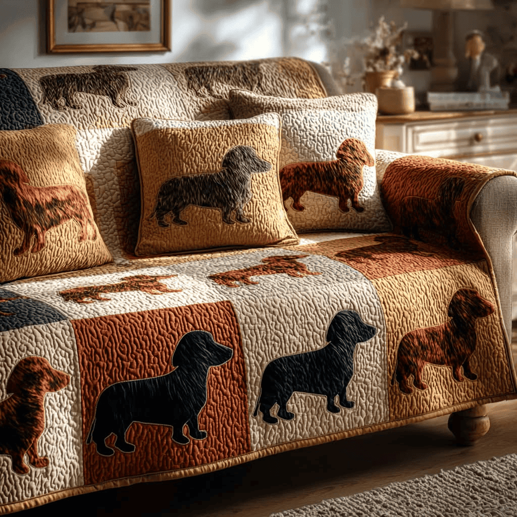 Dachshunds Quilted Sofa Cover Dog Paws Couch Slipcovers for Dachshund Lovers