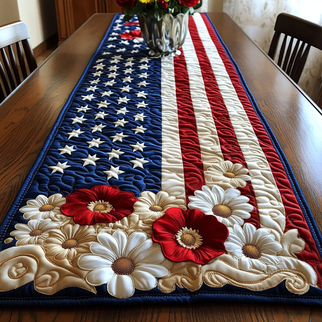 Daisy Liberty Lane Quilted Table Runner  4th Of July Table Runner Best Independence Day Gifts