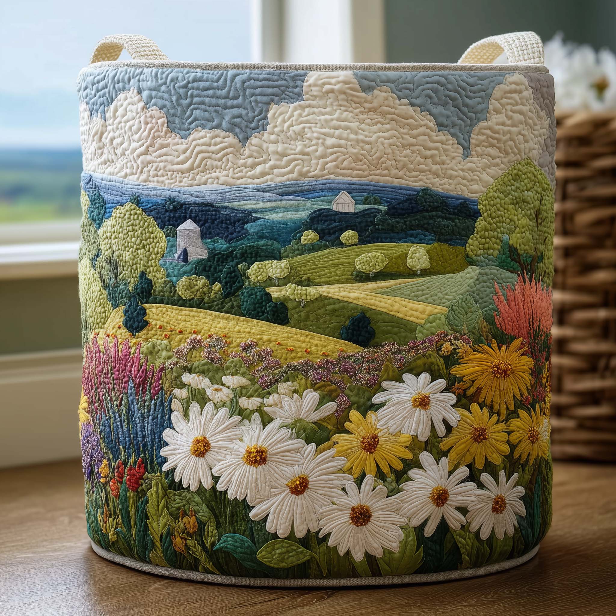 Daisy Meadow Quilted Laundry Basket Cute Storage Baskets Happy Mother's Day - Tradiviet