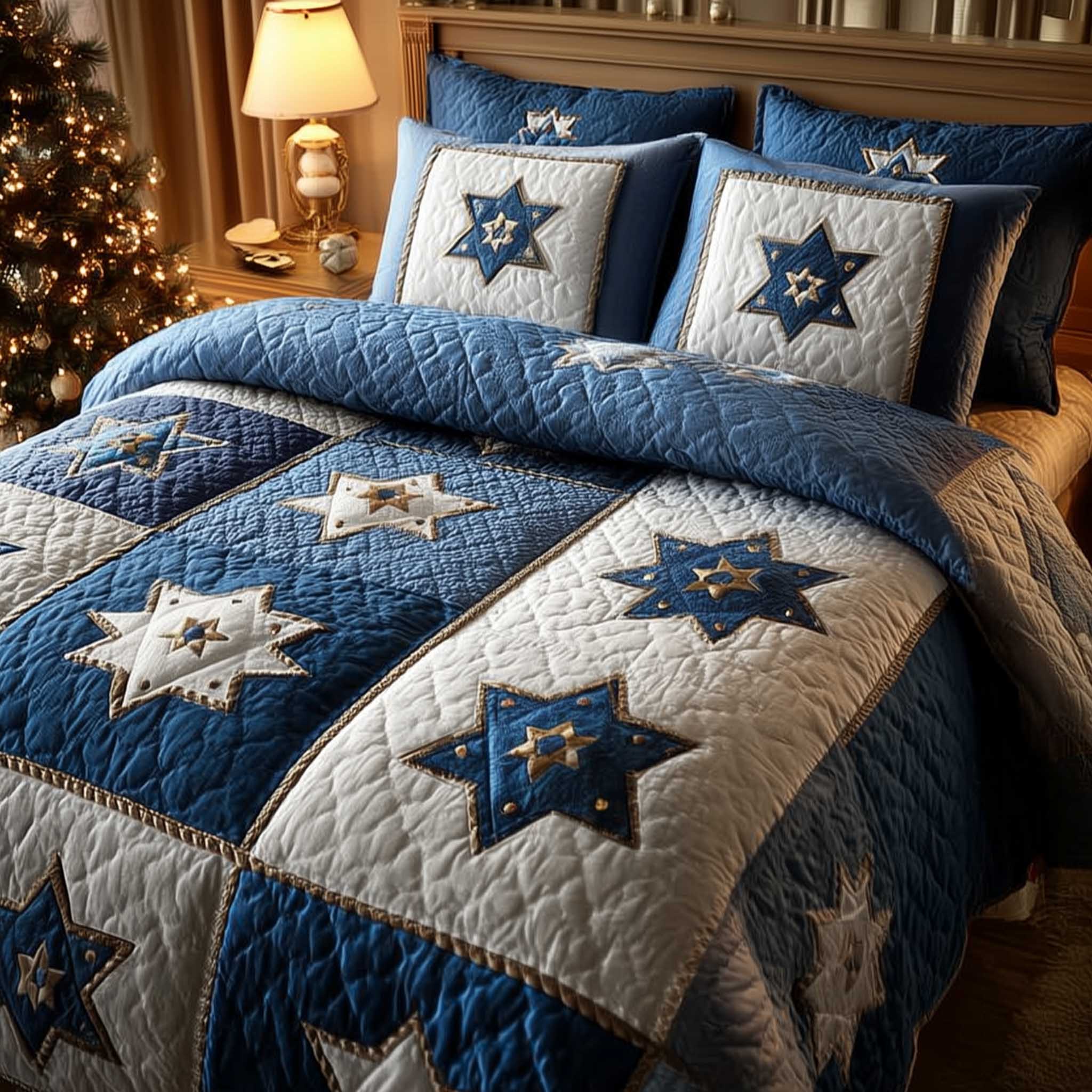 David Emblem Quilted Bedding Set Holiday Home Decor Ideas Best Father's Day Gifts - Tradiviet