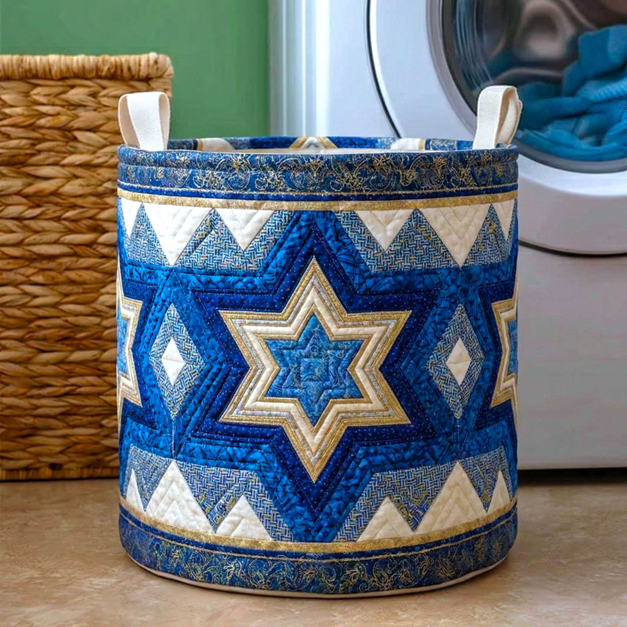 David Emblem Quilted Laundry Basket Cute Room Decor Presents For Dad - Tradiviet
