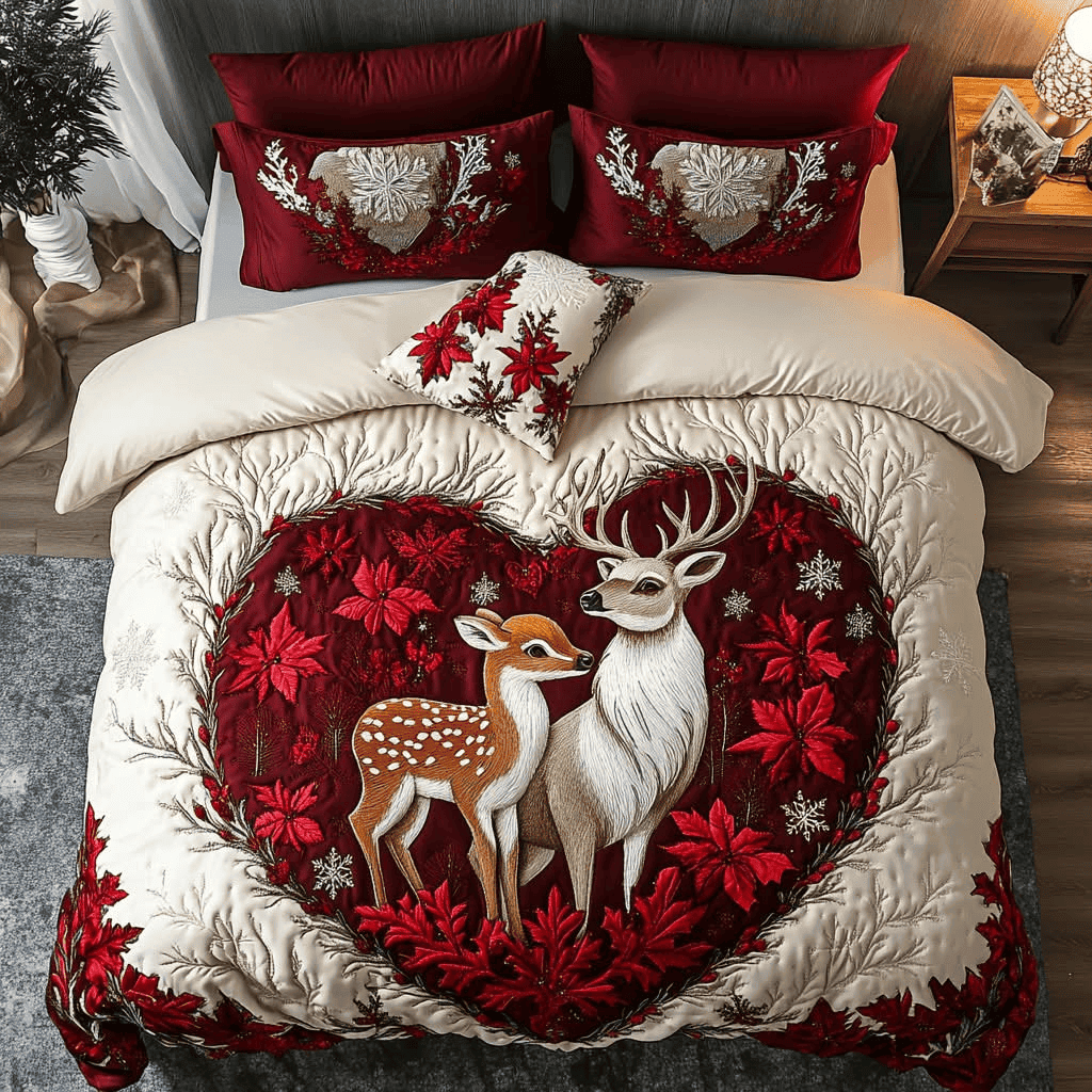 Deer Charm Quilt Bedding Set Valentine Comforter Sets Queen Couple Gifts
