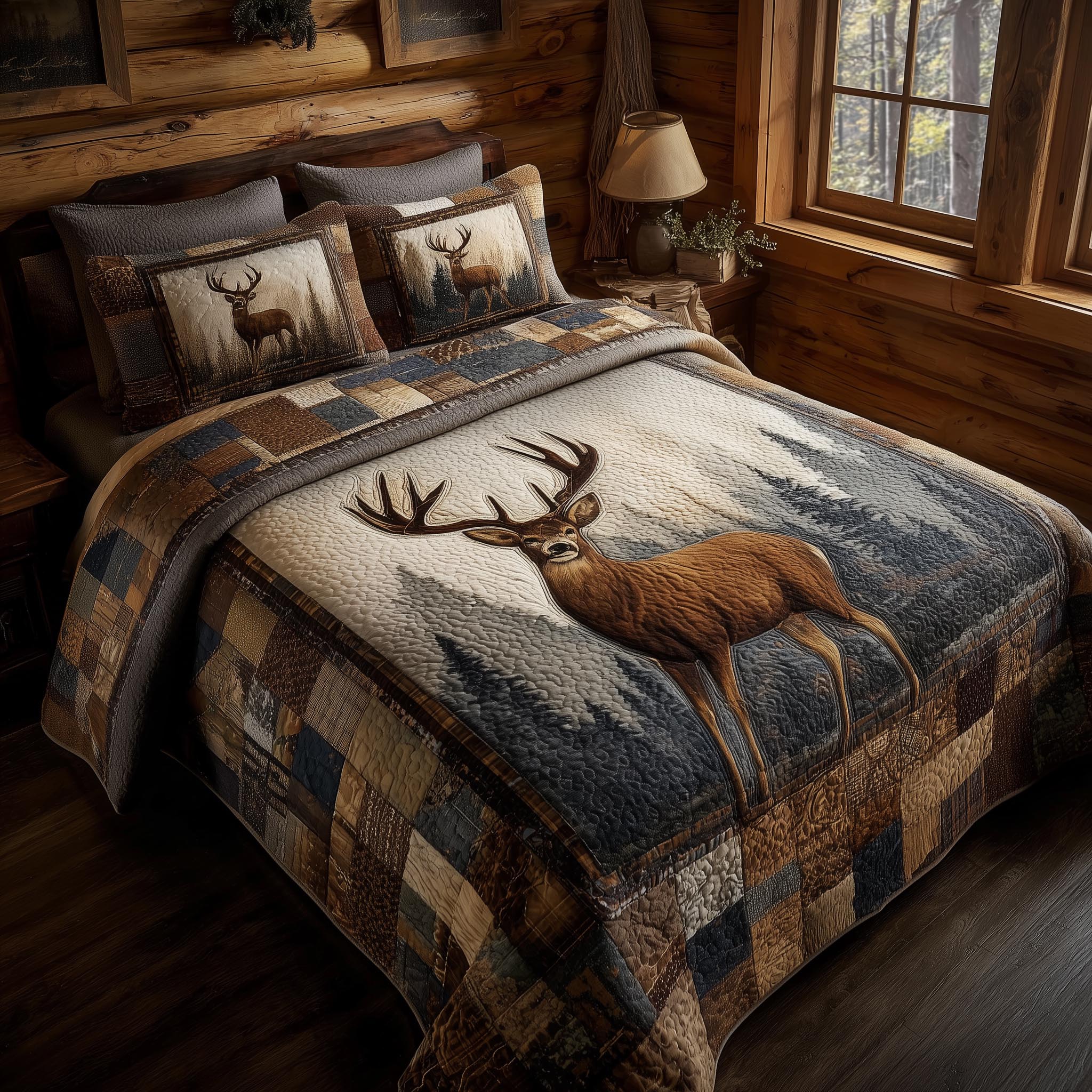 Deer Quilted Bedding Set Bed Room Decoration Christmas Presents For Deer Hunters - Tradiviet