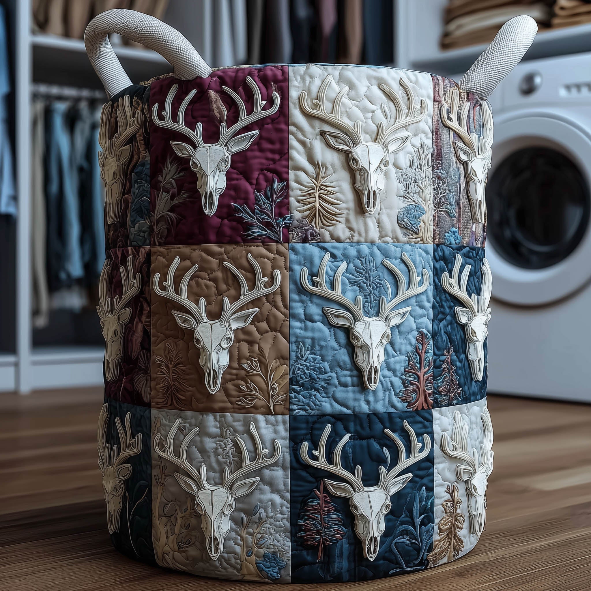Deer Skull Quilted Laundry Basket Cute Storage Baskets Father's Day Gifts - Tradiviet