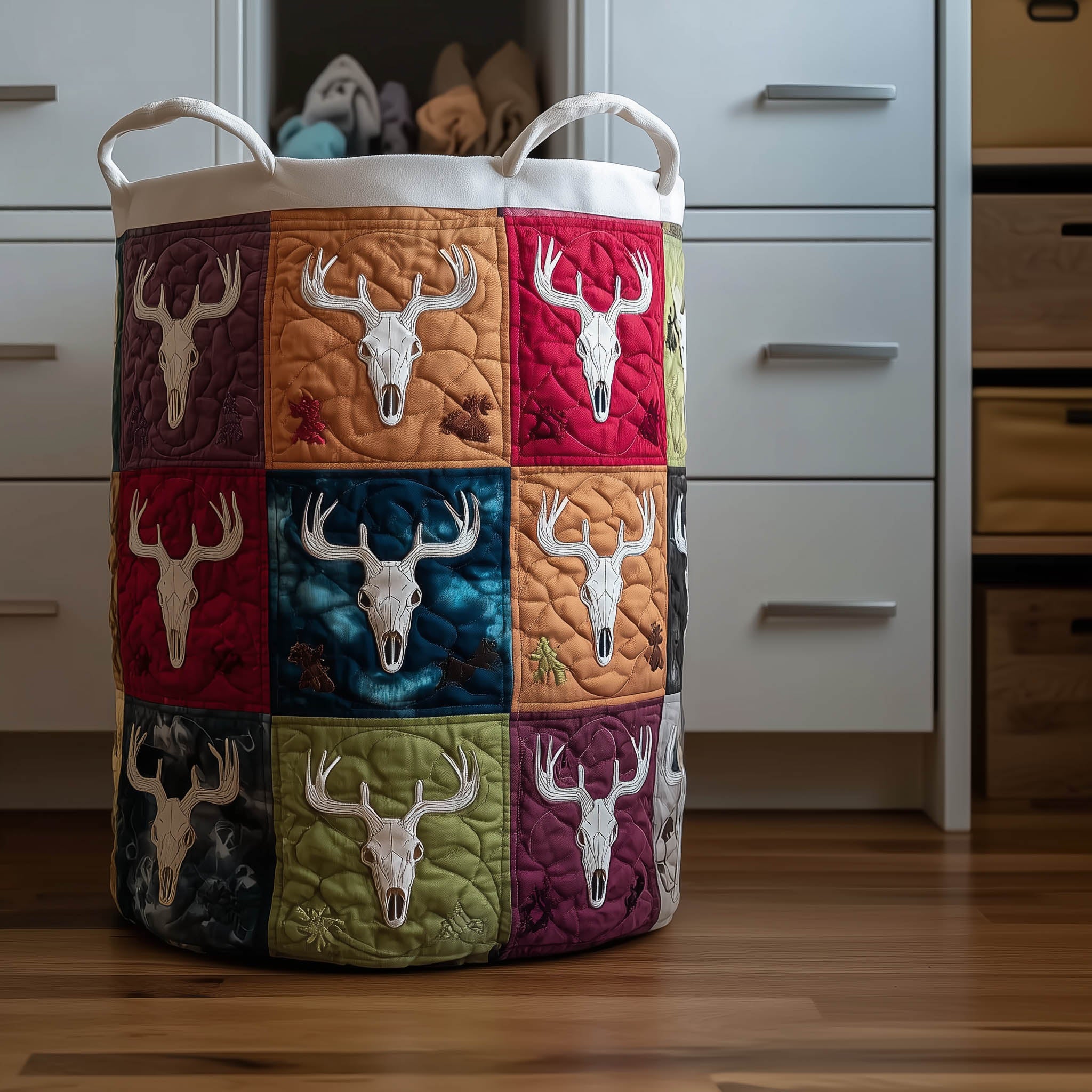 Deer Skull Quilted Laundry Basket Funny Baskets Best Gifts For Mom - Tradiviet