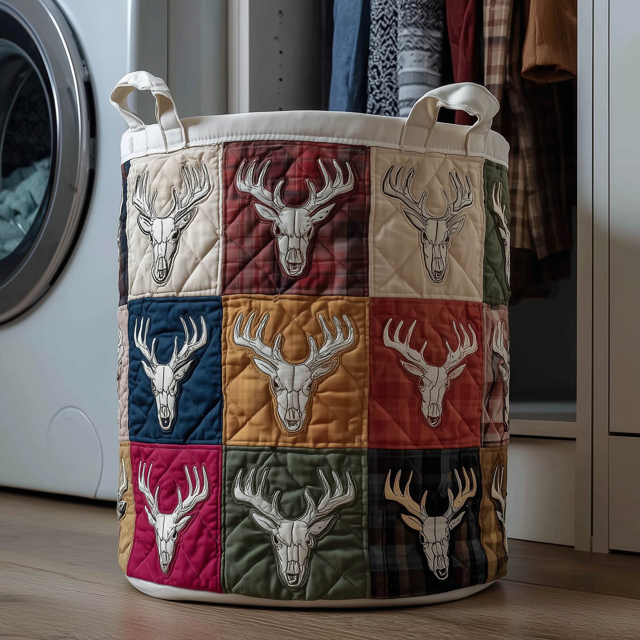 Deer Skull Quilted Laundry Basket Washroom Decor Basket Unique Mother's Day Gifts - Tradiviet
