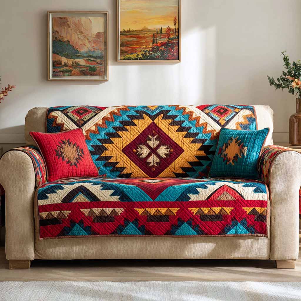 Desert Ember Quilted Sofa Cover Desert Western Pattern Gift For Ranch Decor