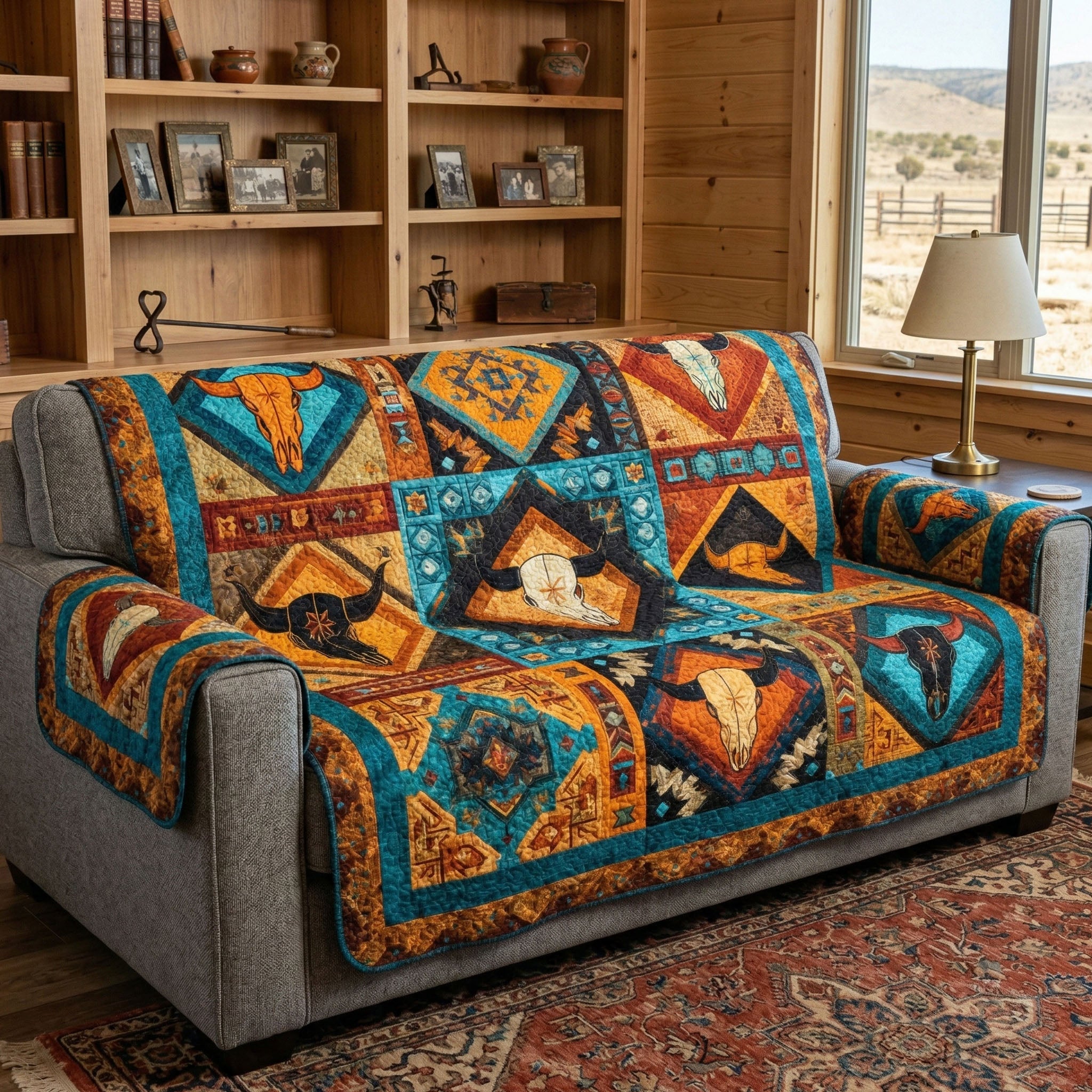 Desert Skull Quilted Sofa Cover Southwestern Theme Gift For Cowboy Fans