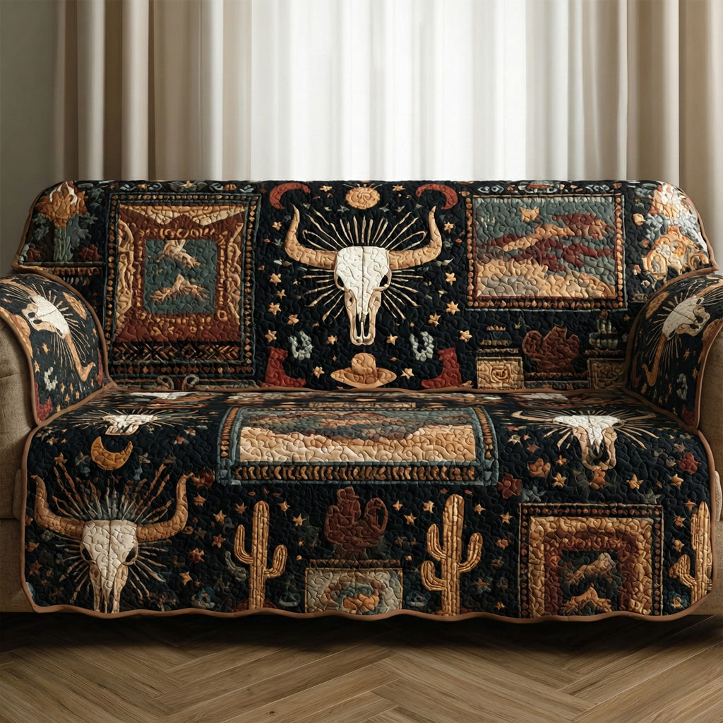 Desert Skull Quilted Sofa Cover Western Skull Desert Theme Rustic Lodge Decor