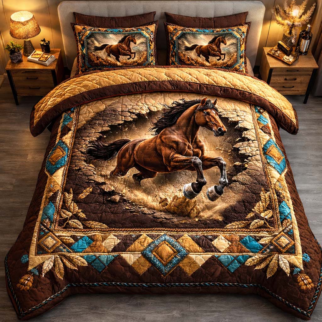 Desert Thunder Stallion Quilted Bedding Set Bedroom Decorations Good Mothers Day Gifts - Tradiviet