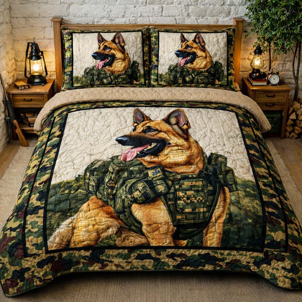 Dog US Flag Quilted Bedding Set Camou Vest Queen Bedding Set Mothers Day Gifts For Wife - Tradiviet