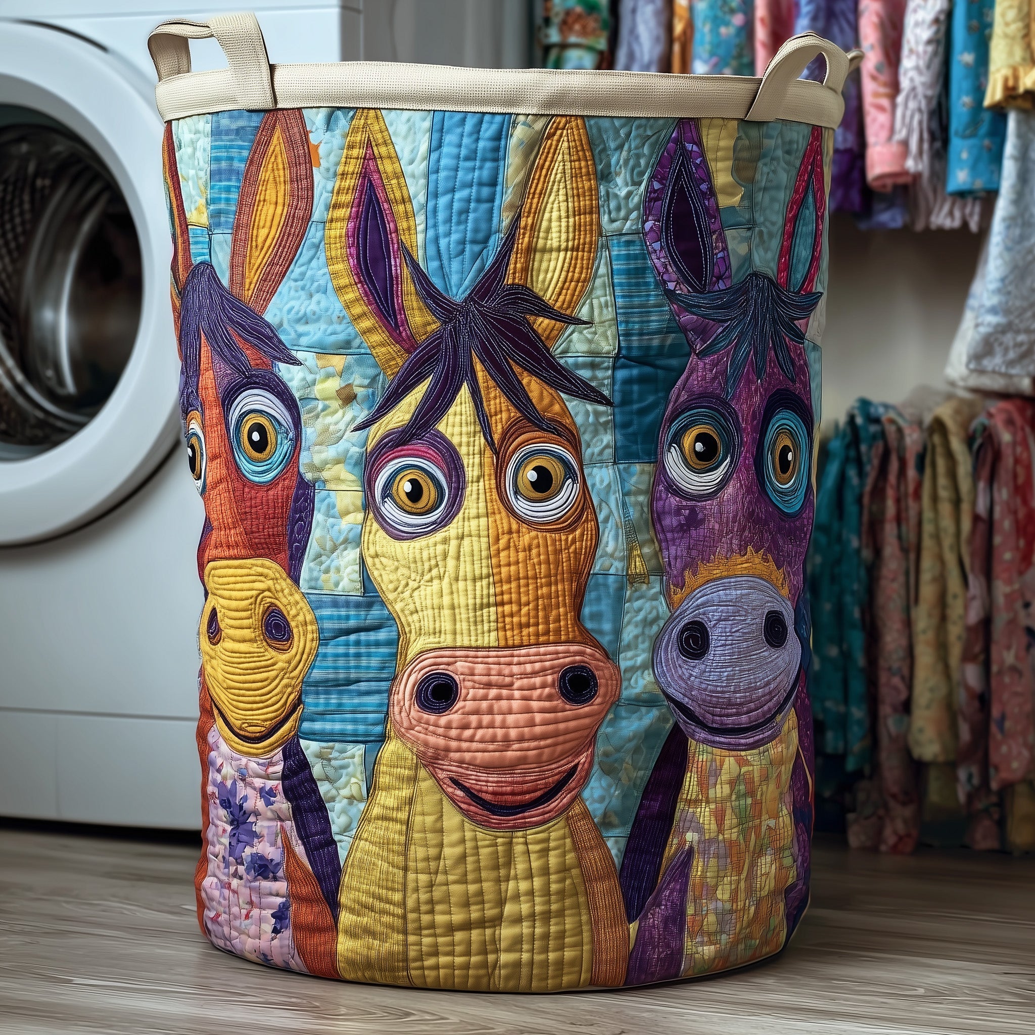 Donkey Whimsy Quilted Laundry Basket Adorable Laundry Basket Best Family Gifts - Tradiviet