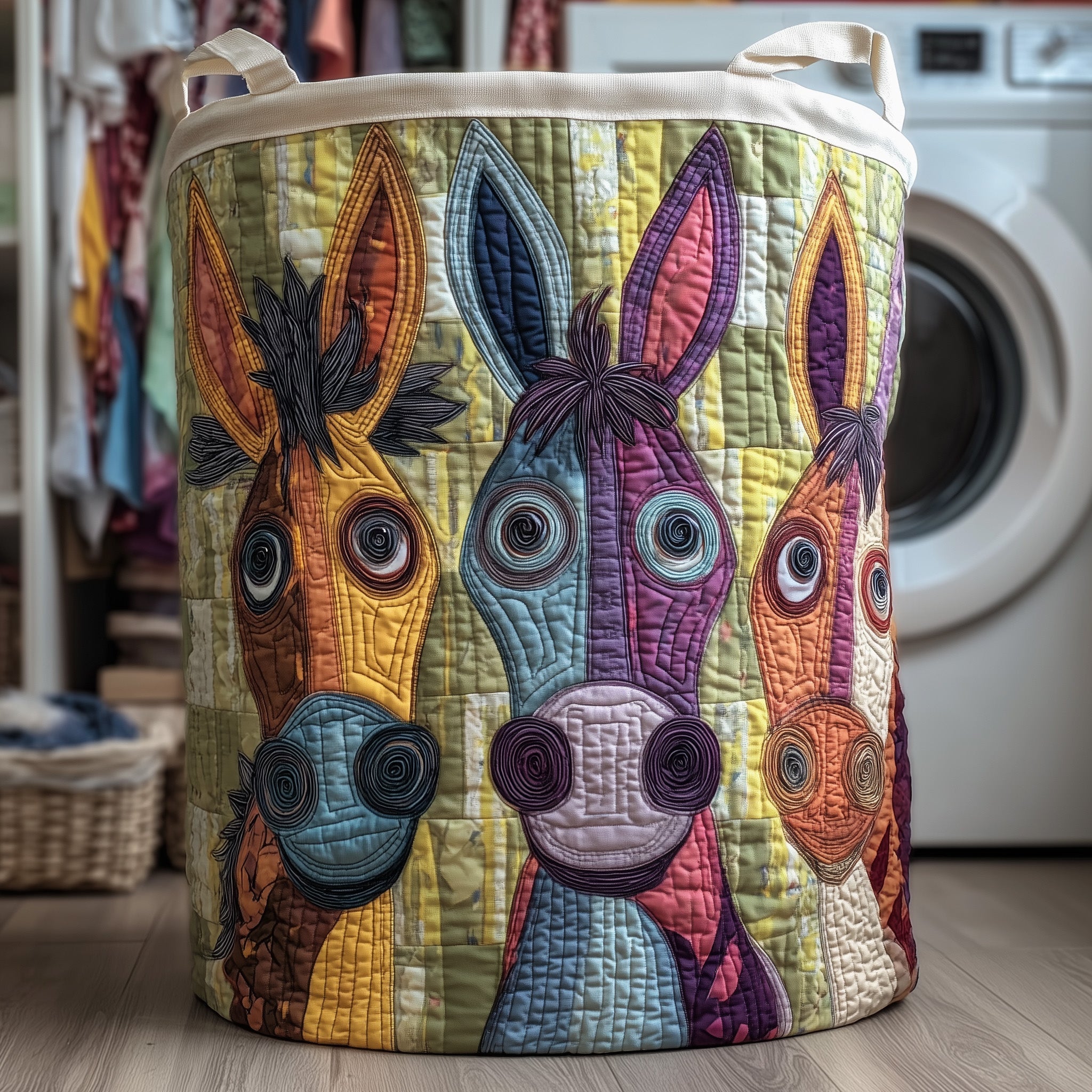 Donkey Whimsy Quilted Laundry Basket Funny Baskets Best Mothers Day Gifts - Tradiviet