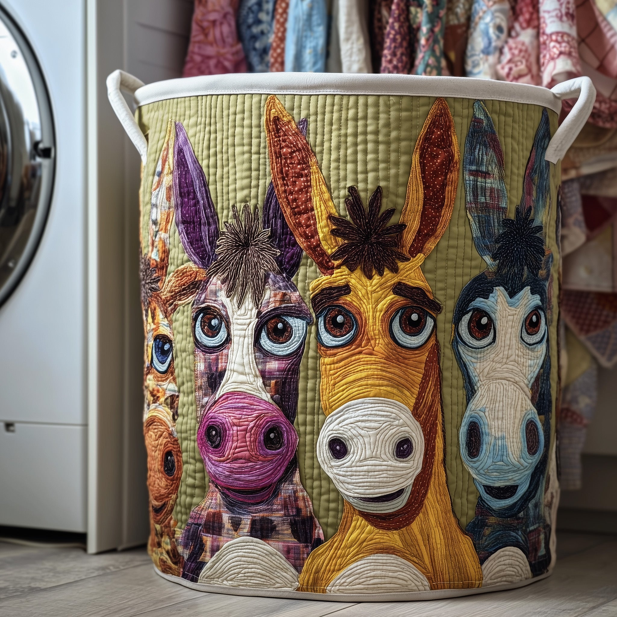Donkey Whimsy Quilted Laundry Basket Washroom Decor Basket Birthday Gifts For Mom - Tradiviet