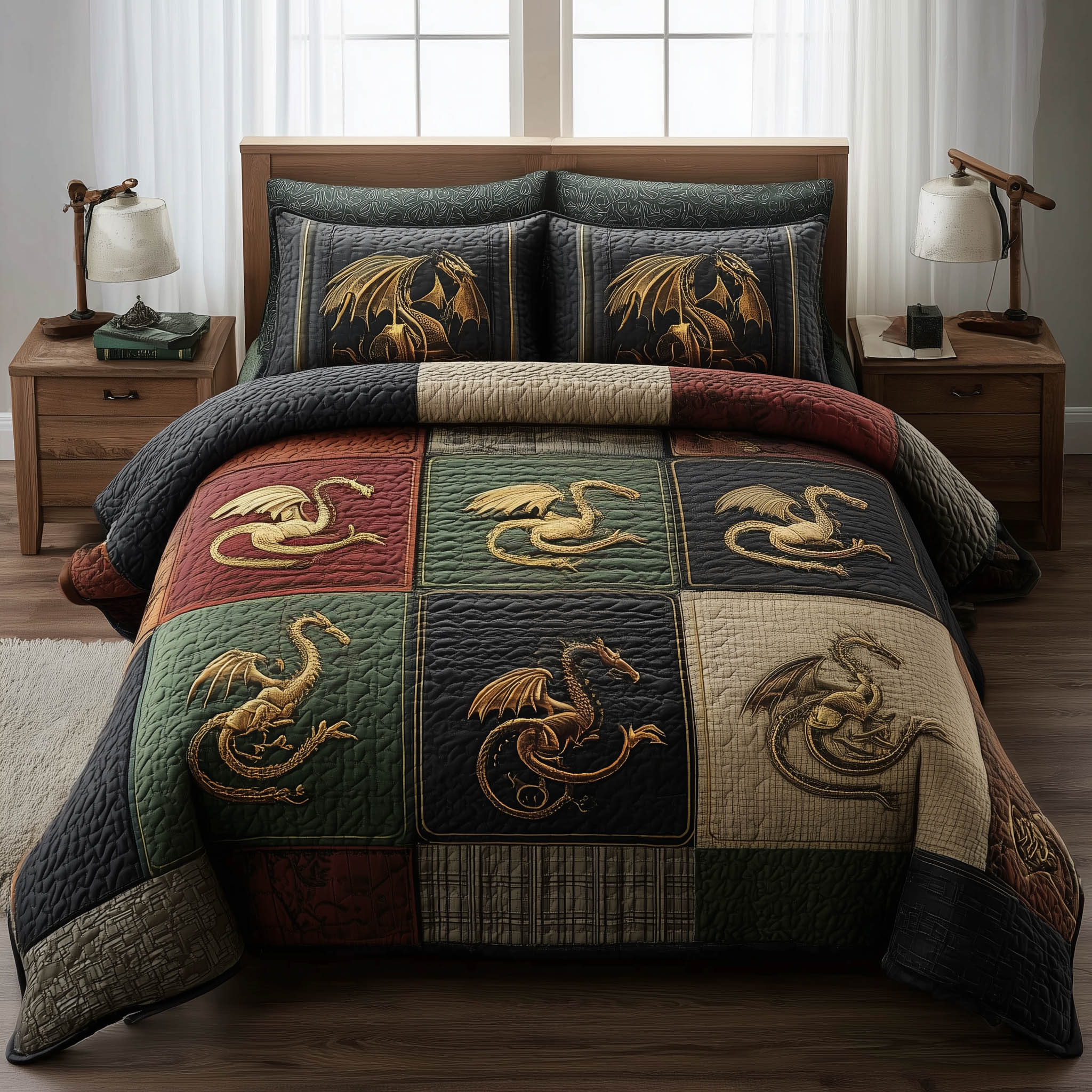 Dragon Quilted Bedding Set Bed Room Decoration Dragon Gifts For Men - Tradiviet