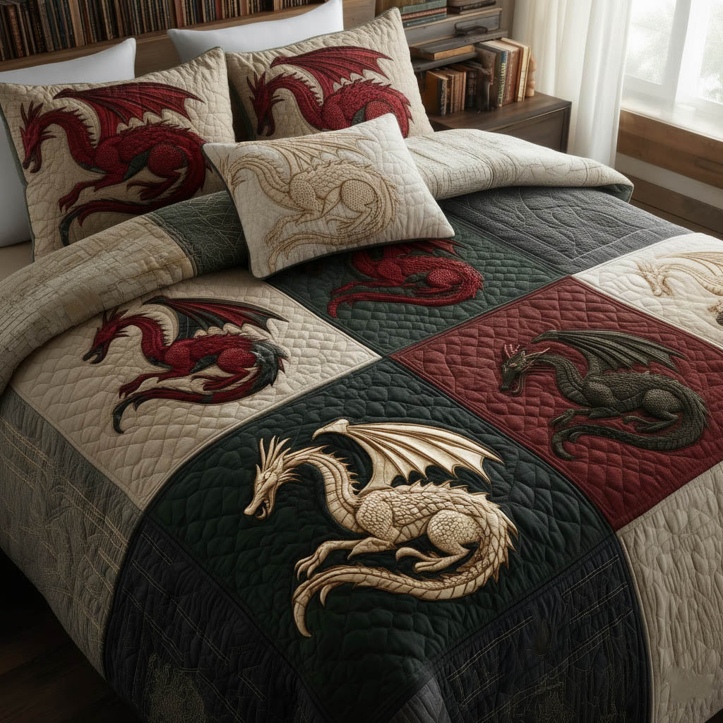 Dragon Quilted Bedding Set Bedroom Decorations Unique Dragon Gifts - Tradiviet