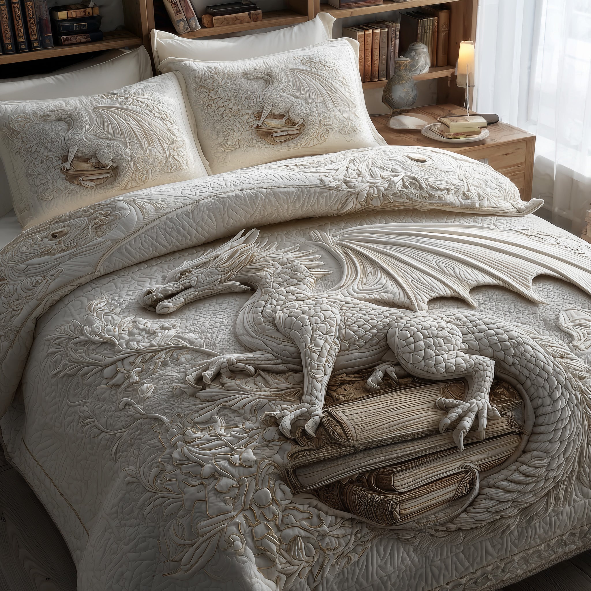 Dragon Quilted Bedding Set Mens Bedroom Decor Dragon Gifts For Him - Tradiviet