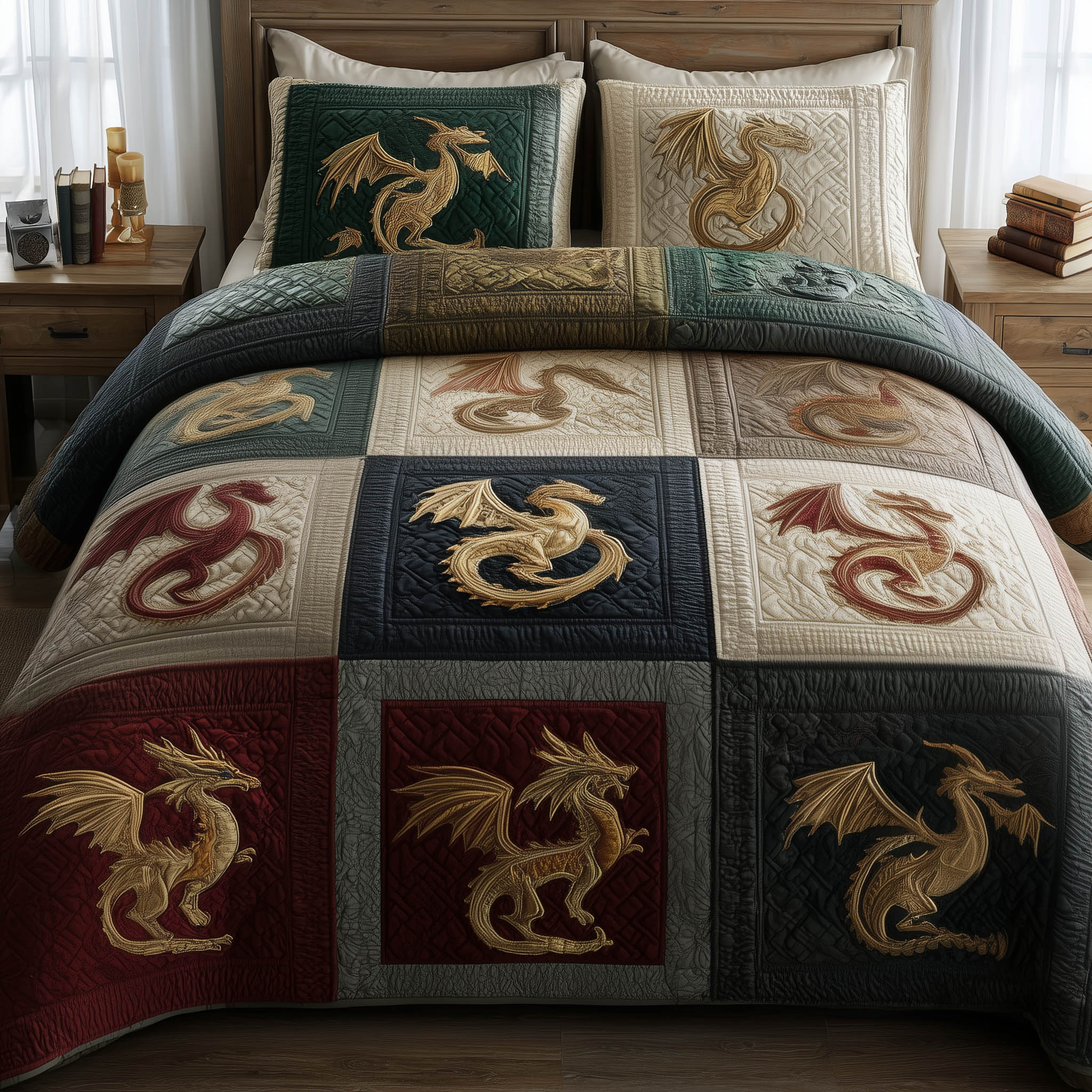 Dragon Quilted Bedding Set Room Decoration Items Dragon Gift Ideas - Tradiviet