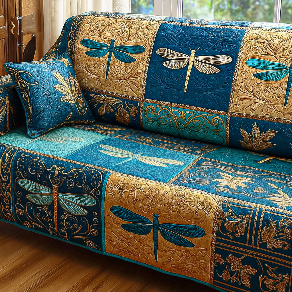 Dragonfly Breeze Quilted Sofa Cover Dragonfly Floral Garden Pattern Gift For Nature Lovers