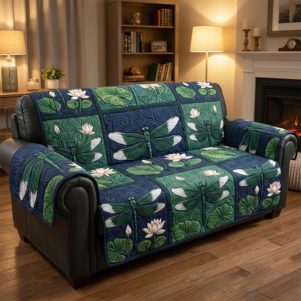 Dragonfly Essence Quilted Sofa Cover Dragonfly Nature Pattern Gift For Garden Lovers