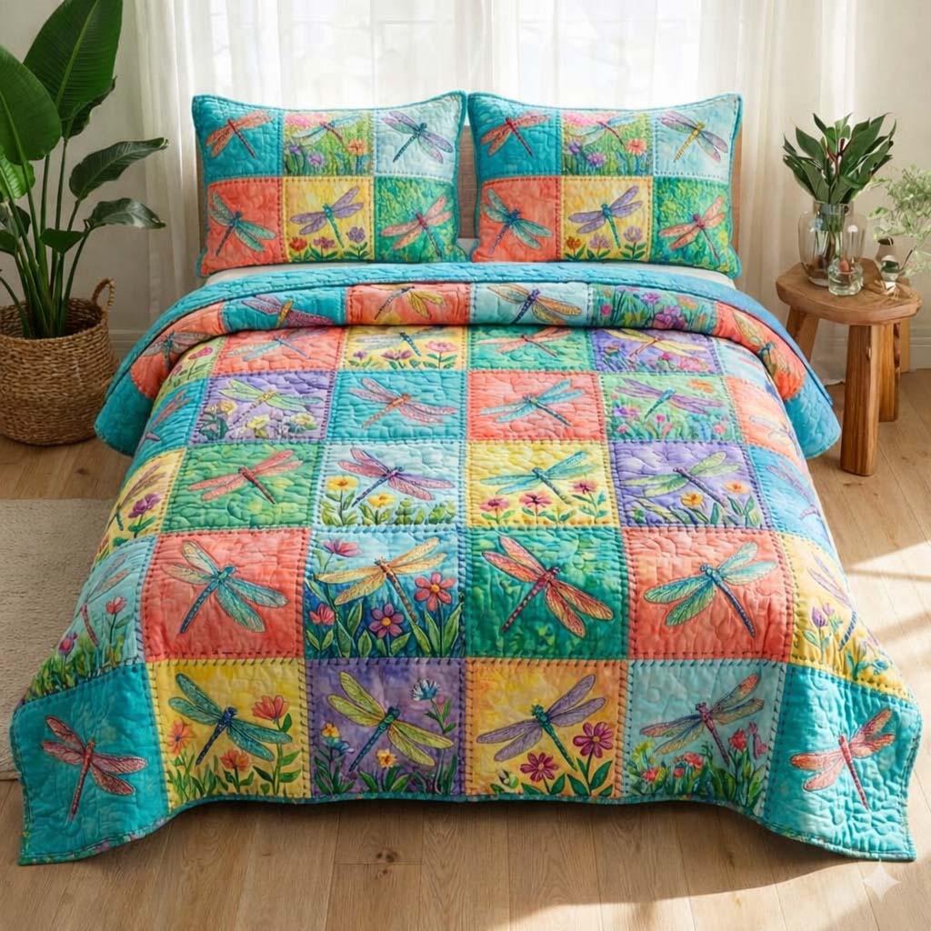 Dragonfly Quilted Bedding Set Bedroom Decorations Inside Gift Ideas For Him - Tradiviet