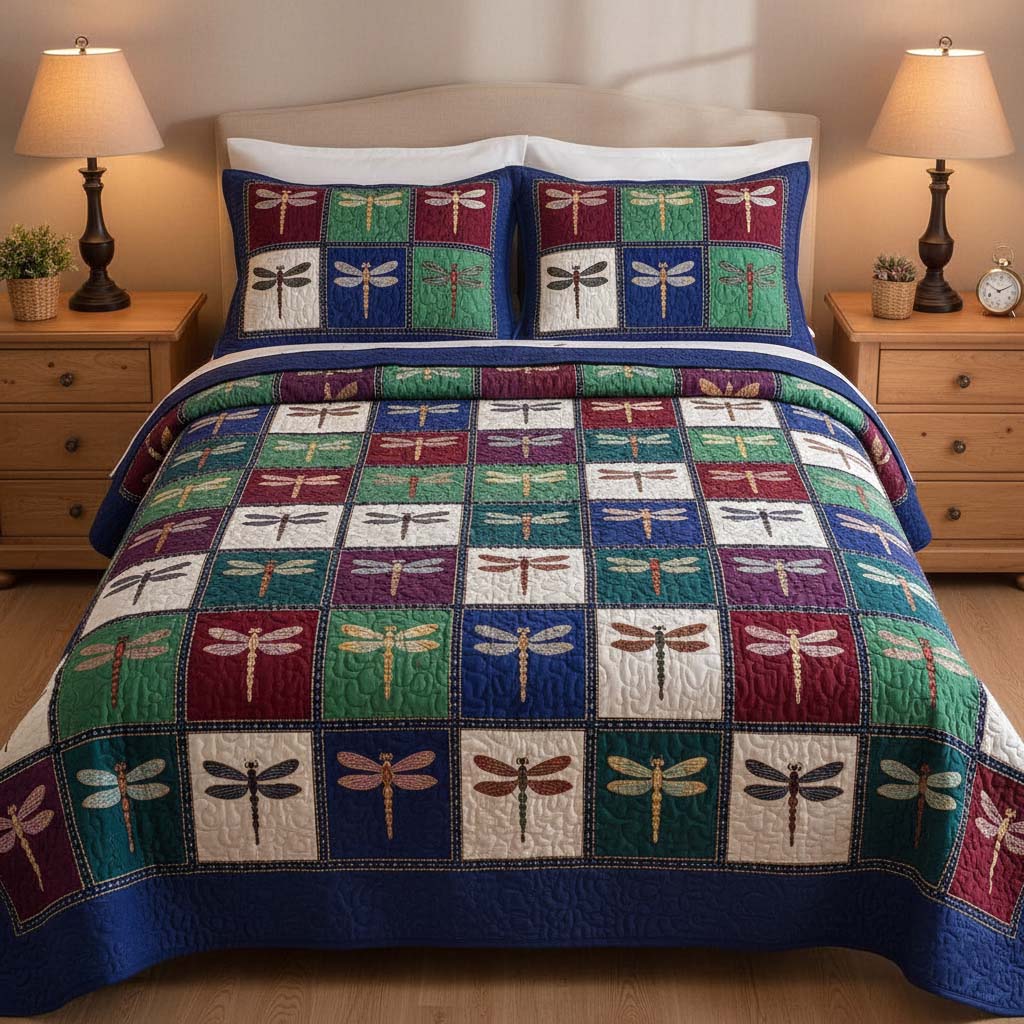 Dragonfly Quilted Bedding Set Bedroom Decorations Inside Good Gift For Grandma - Tradiviet