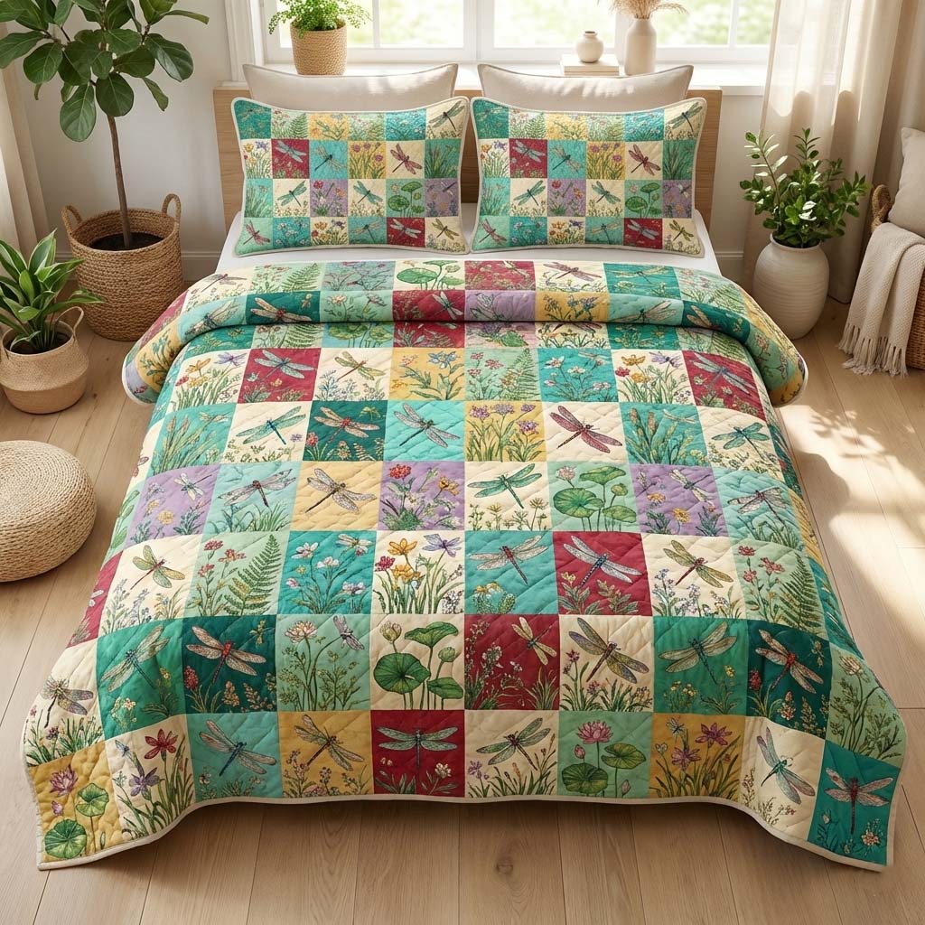 Dragonfly Quilted Bedding Set Bedroom Decorations Inside Good Gift For Women - Tradiviet