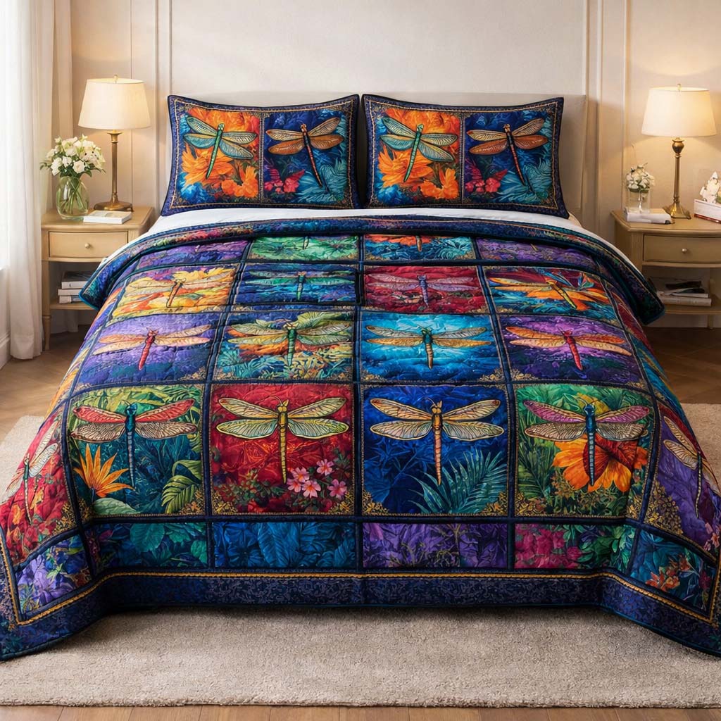 Dragonfly Quilted Bedding Set Bedroom Decorations Inside Good Present For Mom - Tradiviet