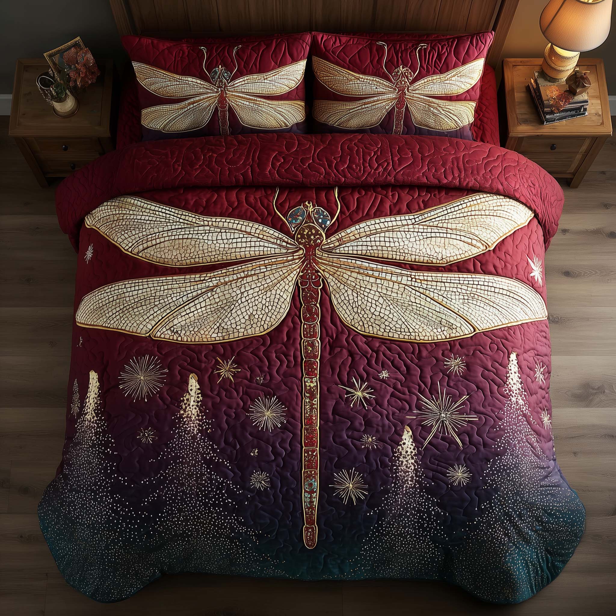 Dragonfly Quilted Bedding Set Bohemian Bedroom Furniture Dragon Presents - Tradiviet
