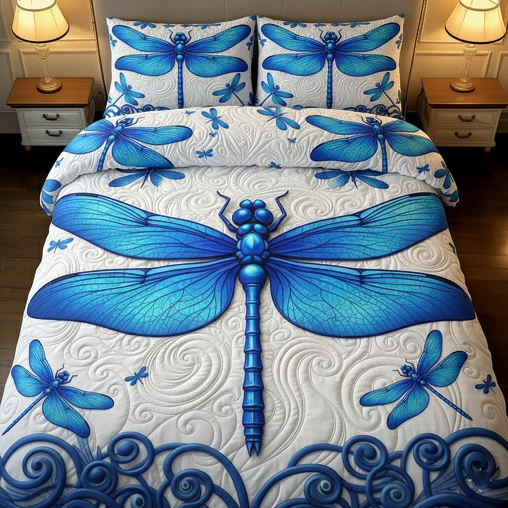 Dragonfly Quilted Bedding Set Holiday Bedroom Decor Dragon Gifts For Dad - Tradiviet
